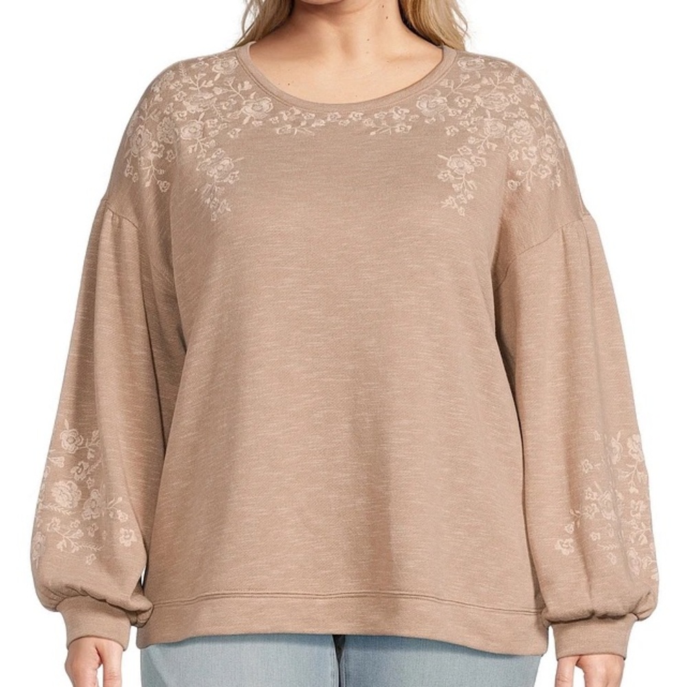 Nature by Westbound Floral Embroidered Sweatshirt - Taupe - Picture 6 of 7
